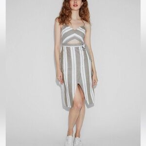 Express Linen Cotton Dress Side Tie & Cut Out Detail